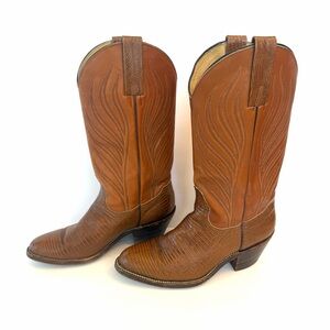 Vintage Frye lizard embossed brown western cowboy boots, size 8.5